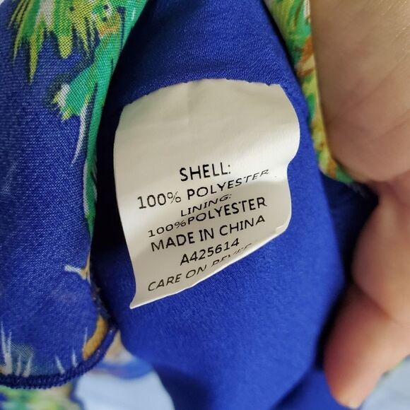 WD.NY Blue hawaiian ruffle dress tropical palm - Picture 2 of 13